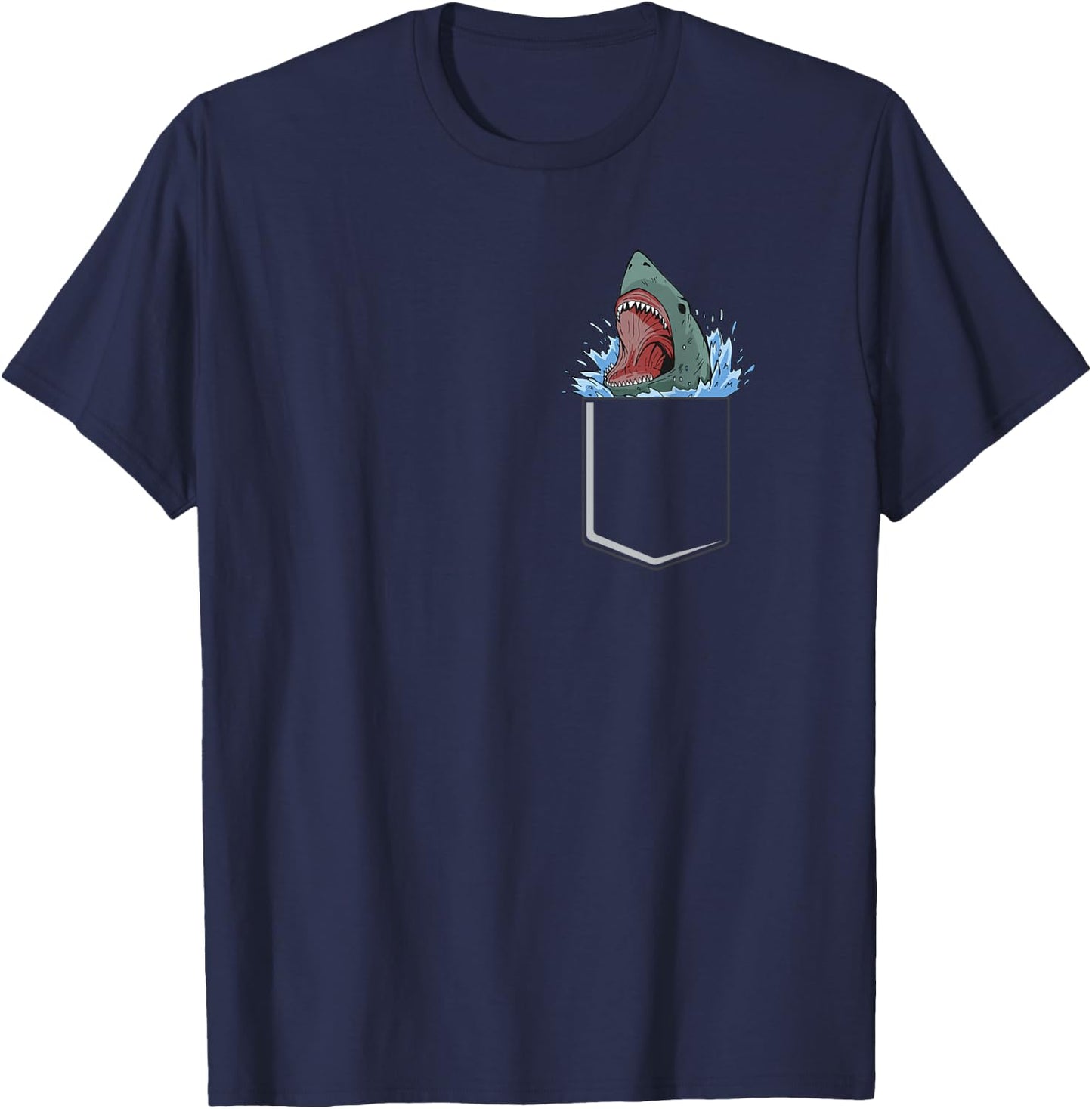 Animal Lover Novelty Apparel -Adults Black Modern Shark Theme T-Shirt - T-Shirt | Navy