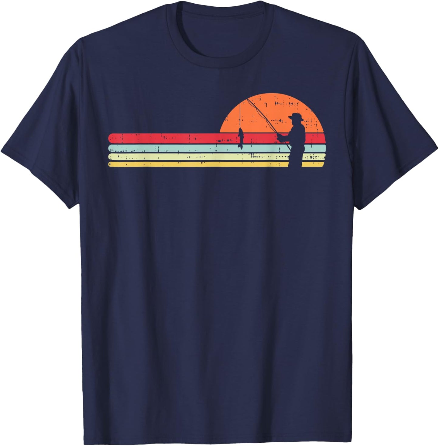Man Fishing Sunset Retro Angling Fisherman Angler Men Gift T-Shirt - T-Shirt | Navy