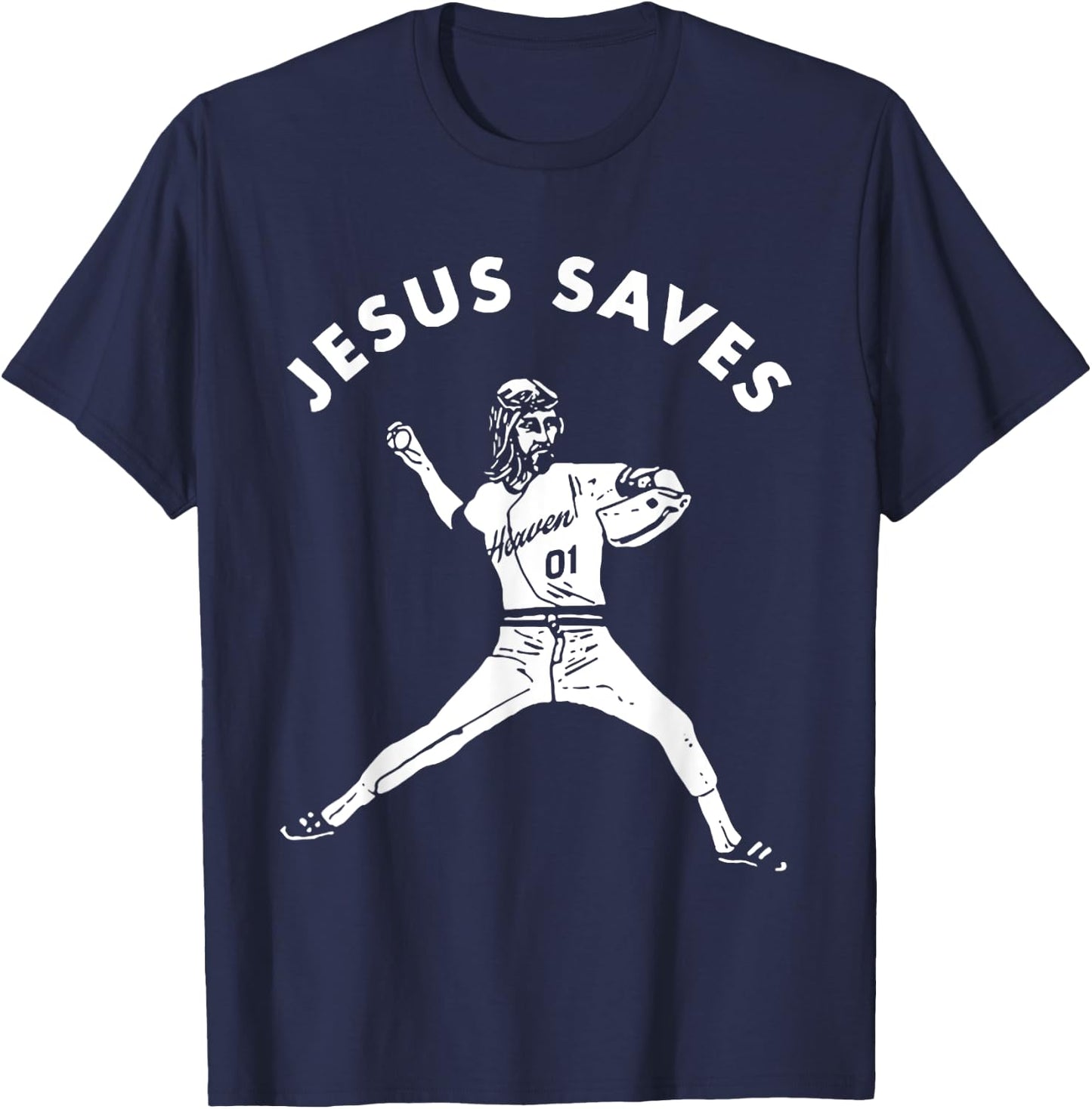 Jesus Saves Religious Christian Faith Baseball Shirt T-Shirt - T-Shirt | Navy
