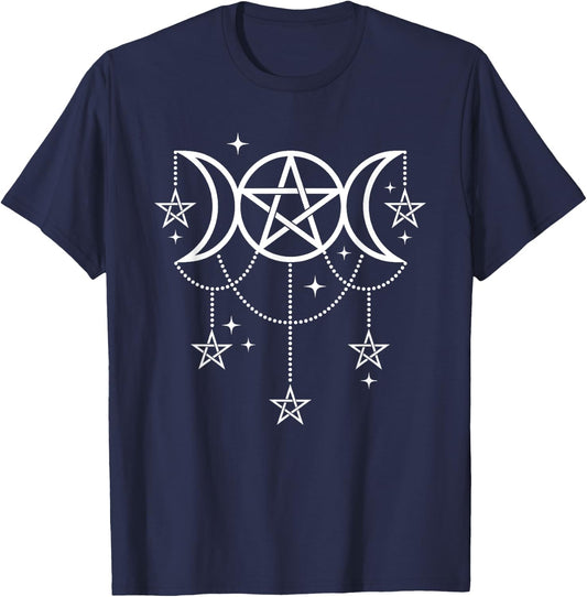 3 Moon Goddess Pentacle Pagan Wiccan Icon T-Shirt - T-Shirt | Navy