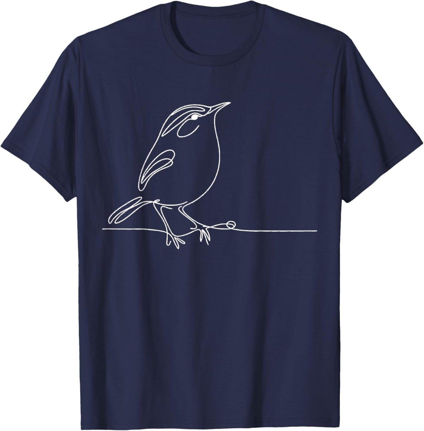 Line Art Bird & Ornithologist Carolina Wren T-Shirt - T-Shirt | Navy