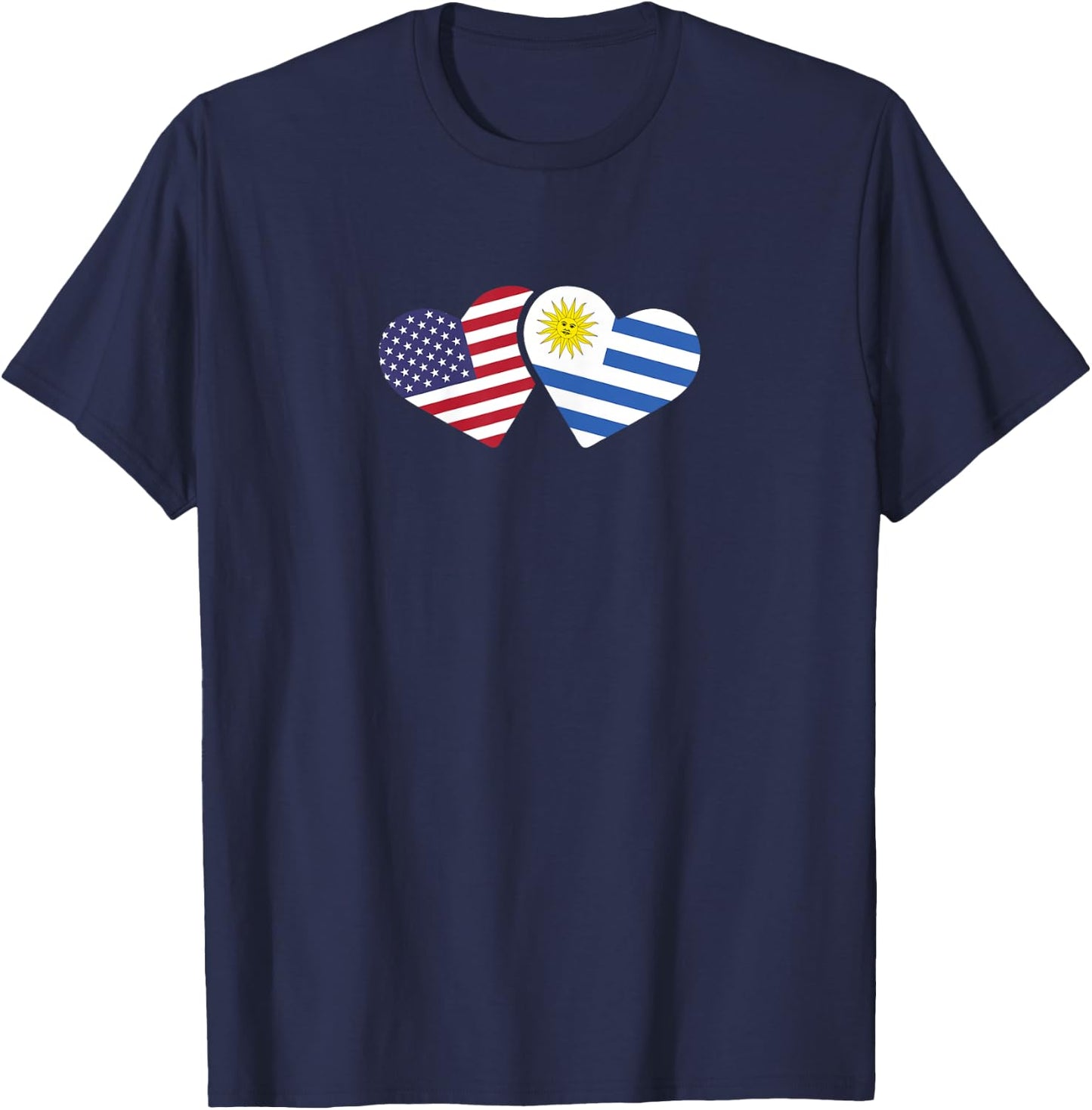 USA Uruguay Flag T Shirt Hearts Uruguayan American Love Gift T-Shirt - T-Shirt | Navy