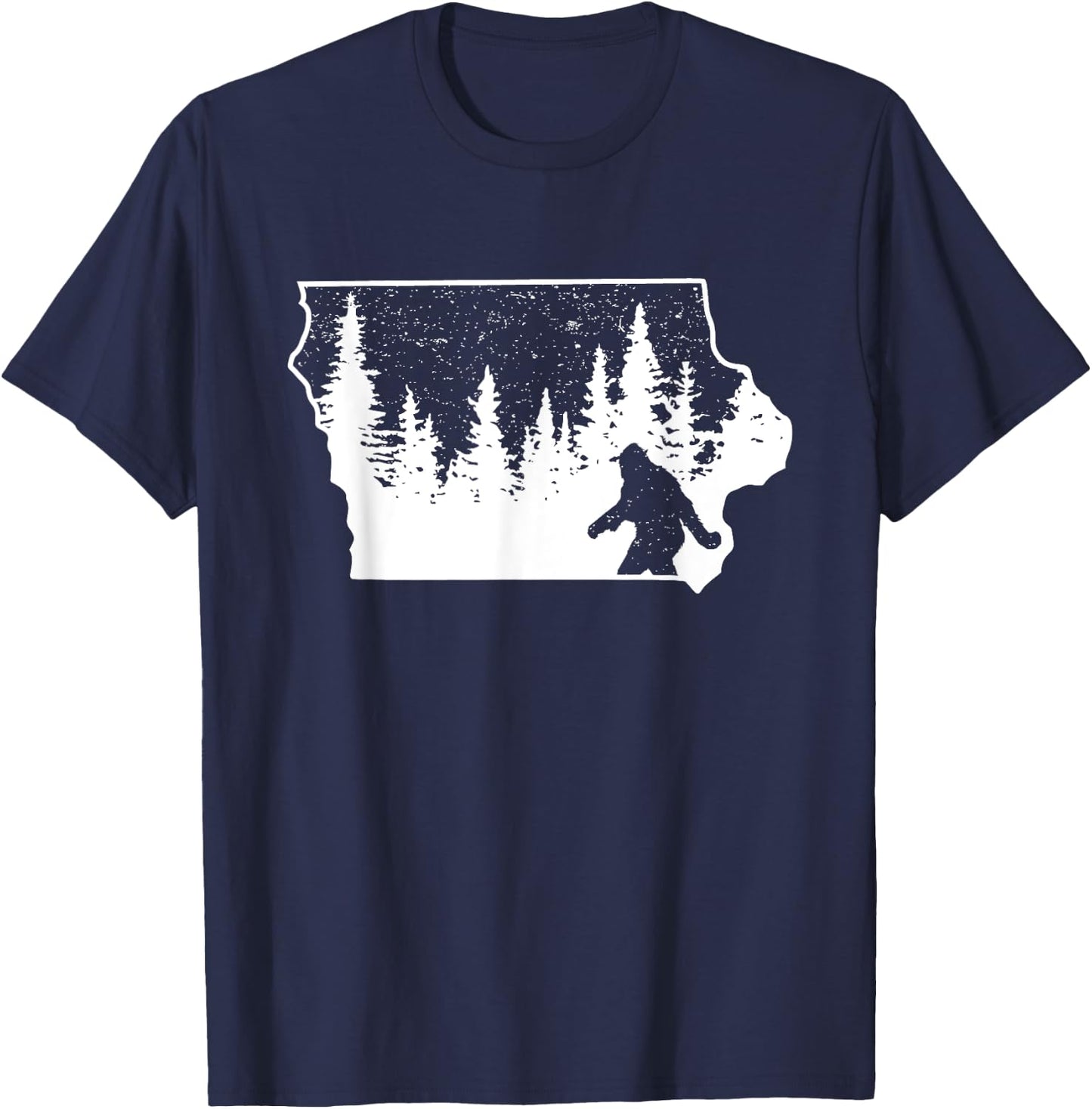 Bigfoot Iowa Pride Funny Sasquatch Love Iowa Map Distressed T-Shirt - T-Shirt | Navy