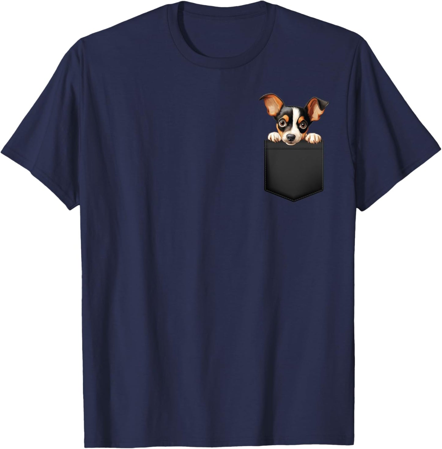 Funny Toy Fox Terrier Puppy Dog In Pocket Cute Pet Lover T-Shirt - T-Shirt | Navy