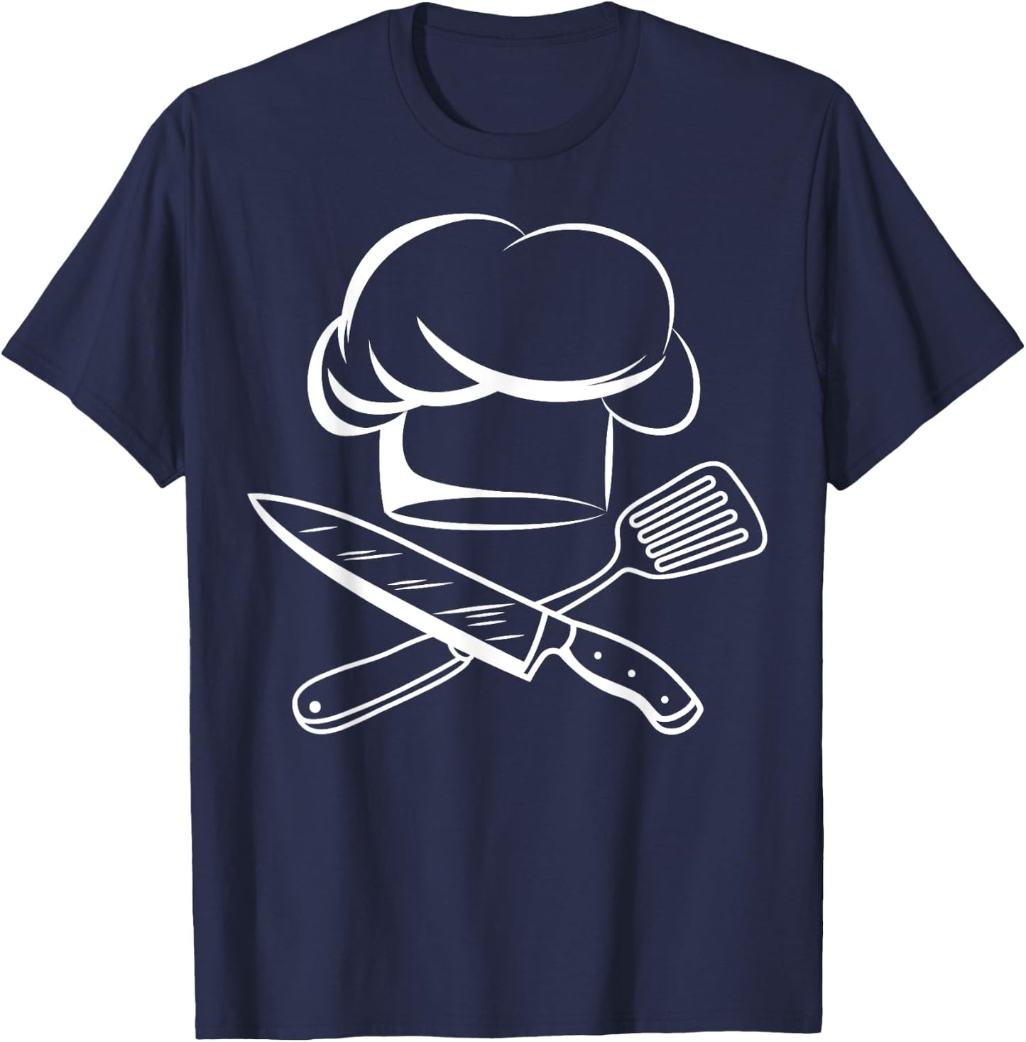 Chef Hat Chief Cook Apparel -Adults Black Cotton 60% Polyester 40% Modern Cartoon Small T-Shirt - T-Shirt | Navy