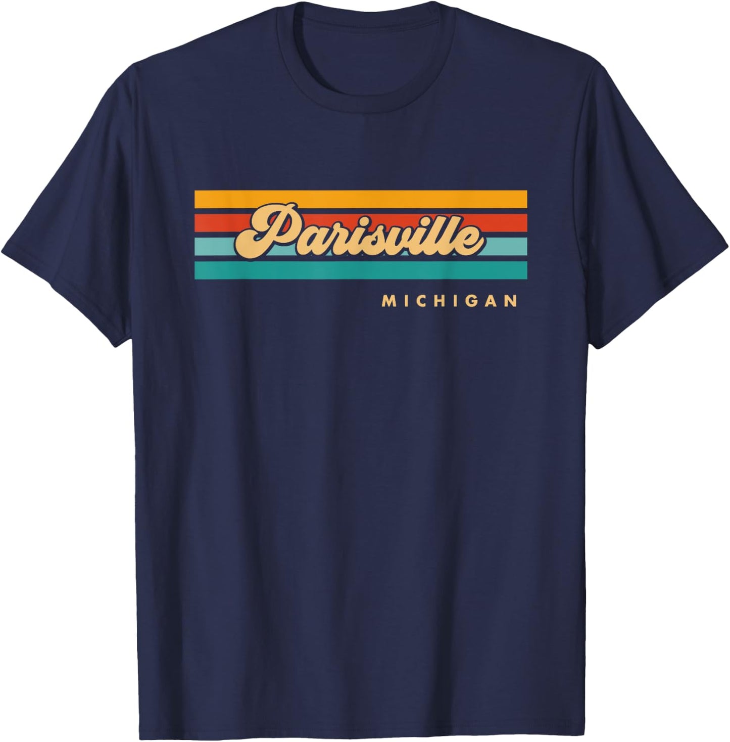 Vintage Sunset Stripes Parisville, Michigan T-Shirt - T-Shirt | Navy