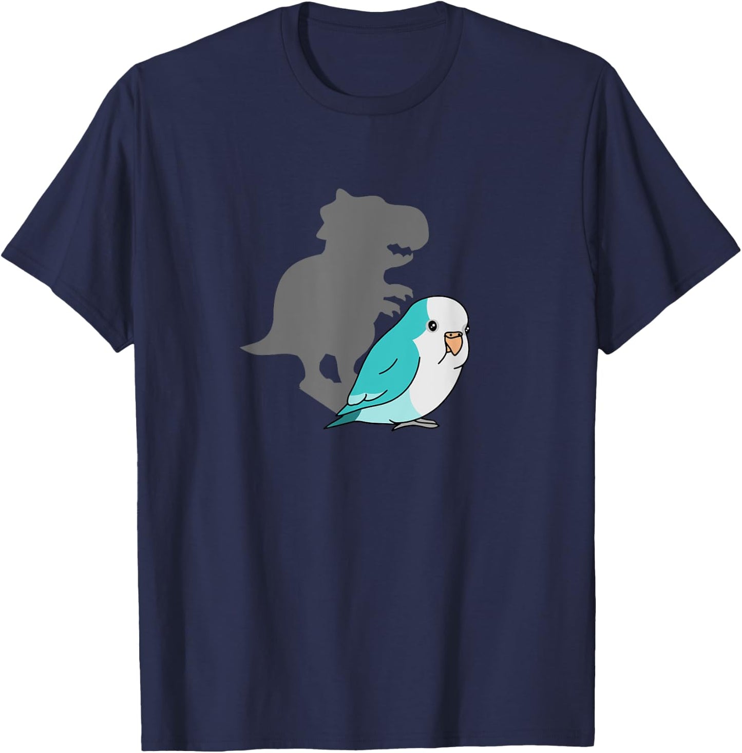Chubby Blue quaker T-rex Cute Parrot Doodle Dinosaur Shadow T-Shirt - T-Shirt | Navy