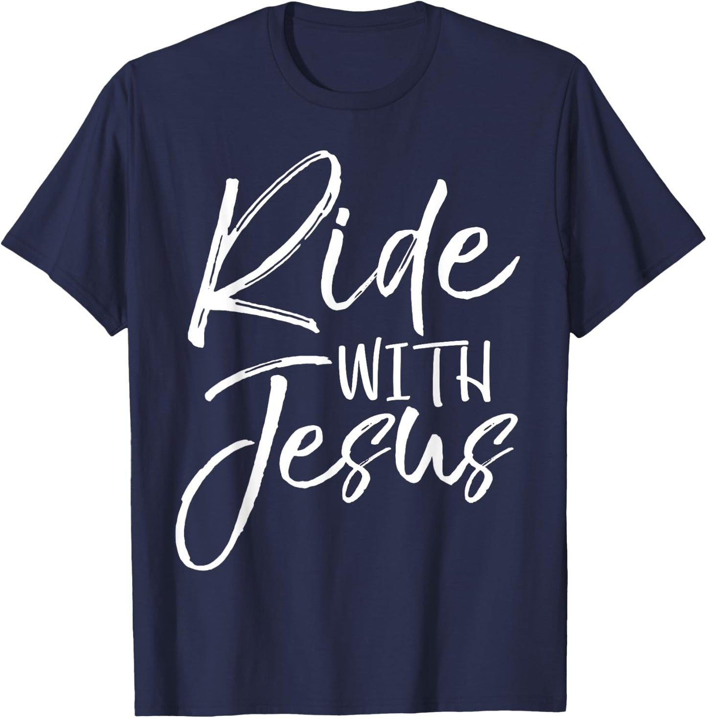 Christian Biker Gift Bike Riding Quote Fun Ride with Jesus T-Shirt - T-Shirt | Navy