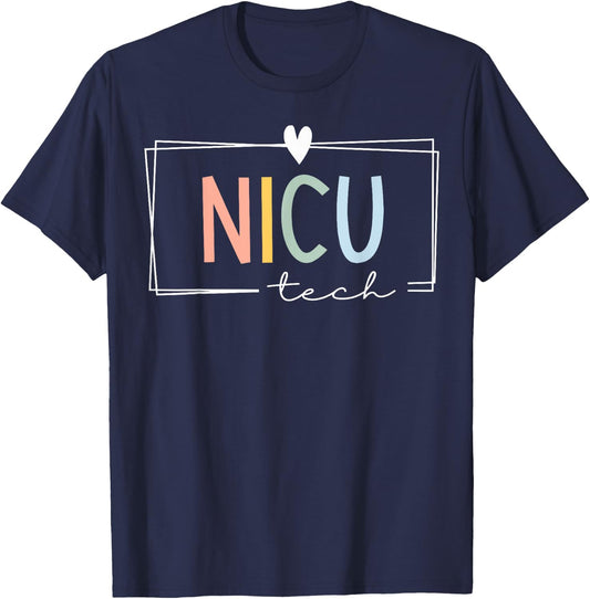 Retro NICU Tech Neonatal Intensive Care Unit ICU Nurse Team T-Shirt - T-Shirt | Navy
