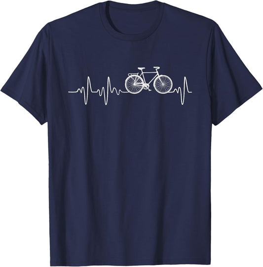 Cycling Biker Heartbeat Bicycle T-Shirt - T-Shirt | Navy