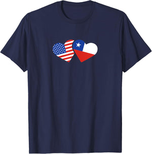 USA Chile Flag T Shirt Hearts Chileans American Love Cute T-Shirt - T-Shirt | Navy