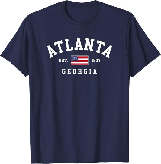 Vintage Atlanta Georgia July 4th US Flag Retro Throwback Kids Men T-Shirt - T-Shirt | Navy