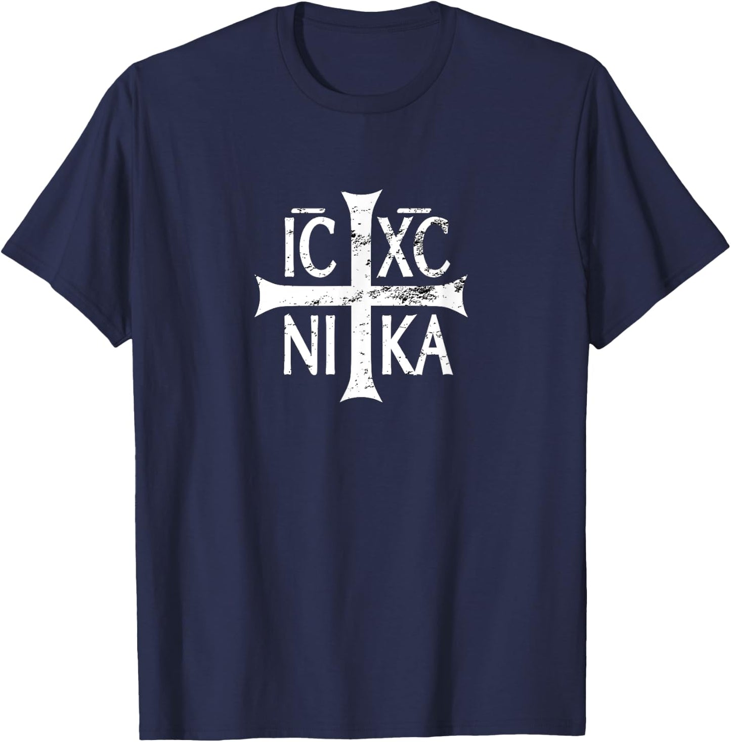 IC XC NIKA cross christian orthodox retro vintage distressed T-Shirt - T-Shirt | Navy