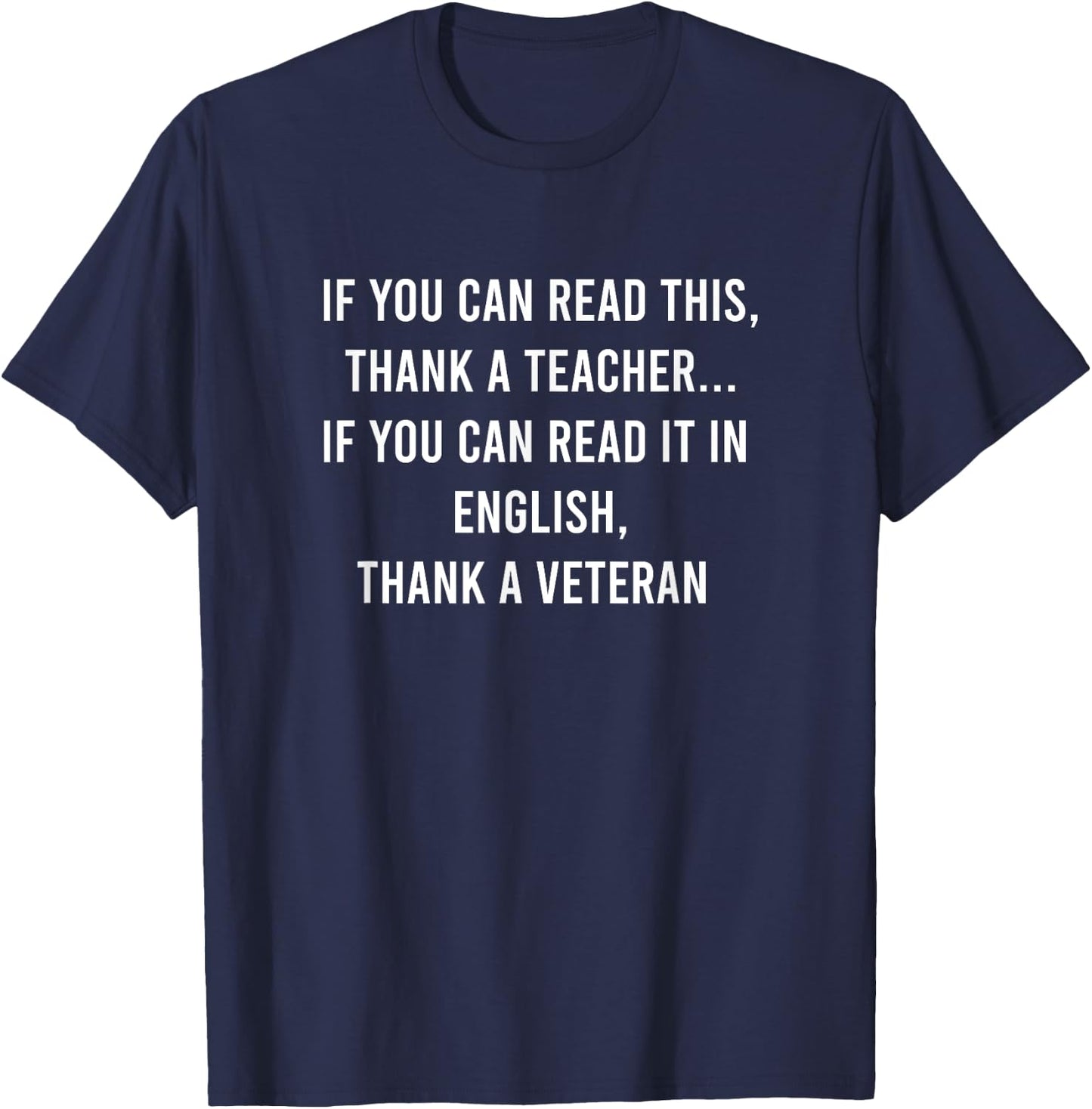 Read This Thank A Teacher, Read In English Thank A Veteran Women Girls Kids T-Shirt - T-Shirt | Navy
