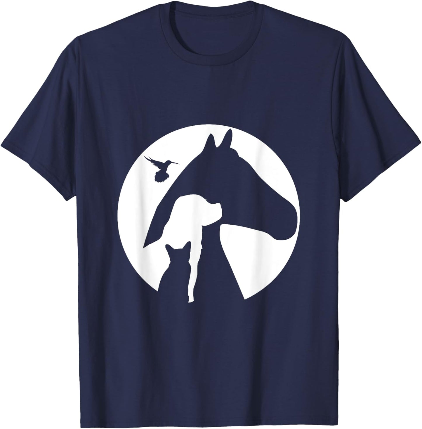 Animal Silhouette Cat Dog Horse Bird Hummingbird Men Women Girls Kids T-Shirt - T-Shirt | Navy