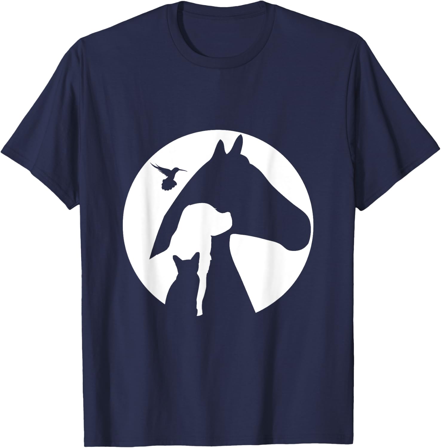 Animal Silhouette Cat Dog Horse Bird Hummingbird Men Women Girls Kids T-Shirt - T-Shirt | Navy