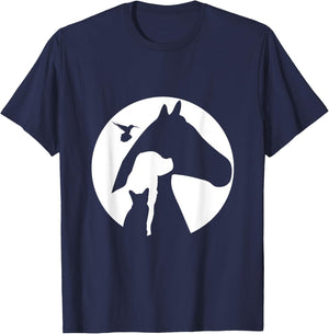 Animal Silhouette Cat Dog Horse Bird Hummingbird Men Women Girls Kids T-Shirt - T-Shirt | Navy