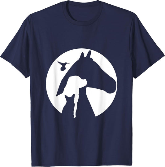 Animal Silhouette Cat Dog Horse Bird Hummingbird Men Women Girls Kids T-Shirt - T-Shirt | Navy