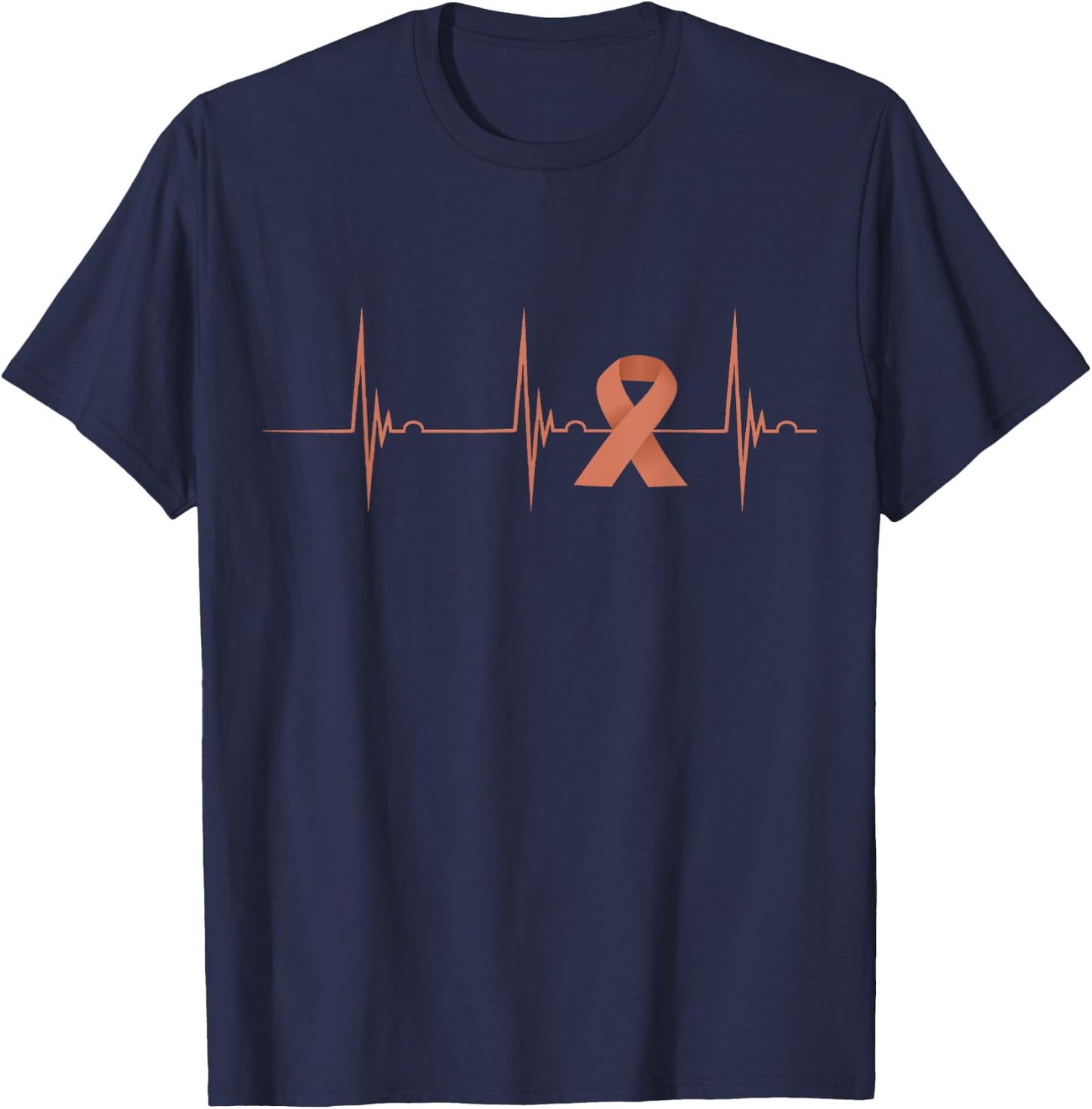 Heartbeat EKG Pulse Peach Endometrial Cancer Awareness T-Shirt - T-Shirt | Navy