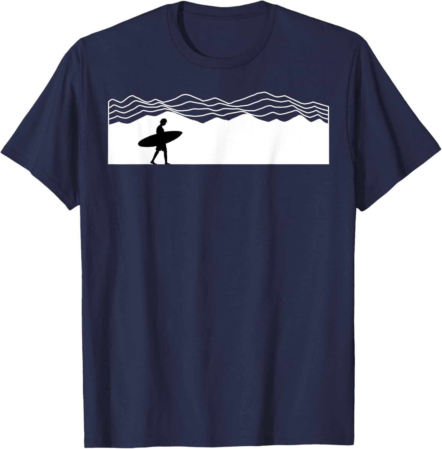 Surfer Boarding Beach Surfboard Summer Wave SurfBoarder Women Kids T-Shirt - T-Shirt | Navy