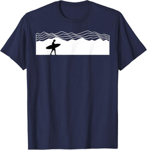Surfer Boarding Beach Surfboard Summer Wave SurfBoarder Women Kids T-Shirt - T-Shirt | Navy