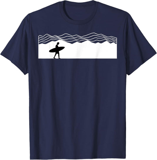Surfer Boarding Beach Surfboard Summer Wave SurfBoarder Women Kids T-Shirt - T-Shirt | Navy