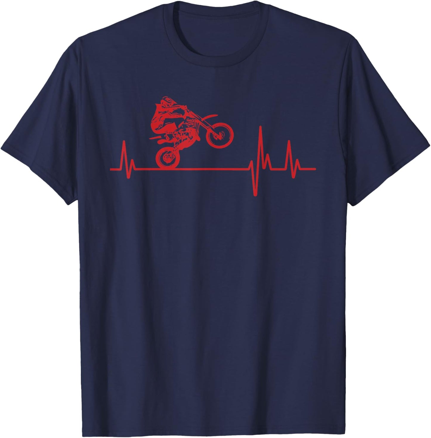 Motocross Heartbeat - Dirt Bike MX Biker Rider T-Shirt - T-Shirt | Navy