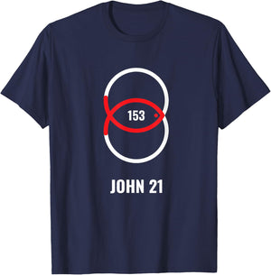 153 Fish - John 21 Jesus T-Shirt - T-Shirt | Navy