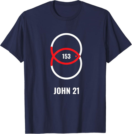 153 Fish - John 21 Jesus T-Shirt - T-Shirt | Navy