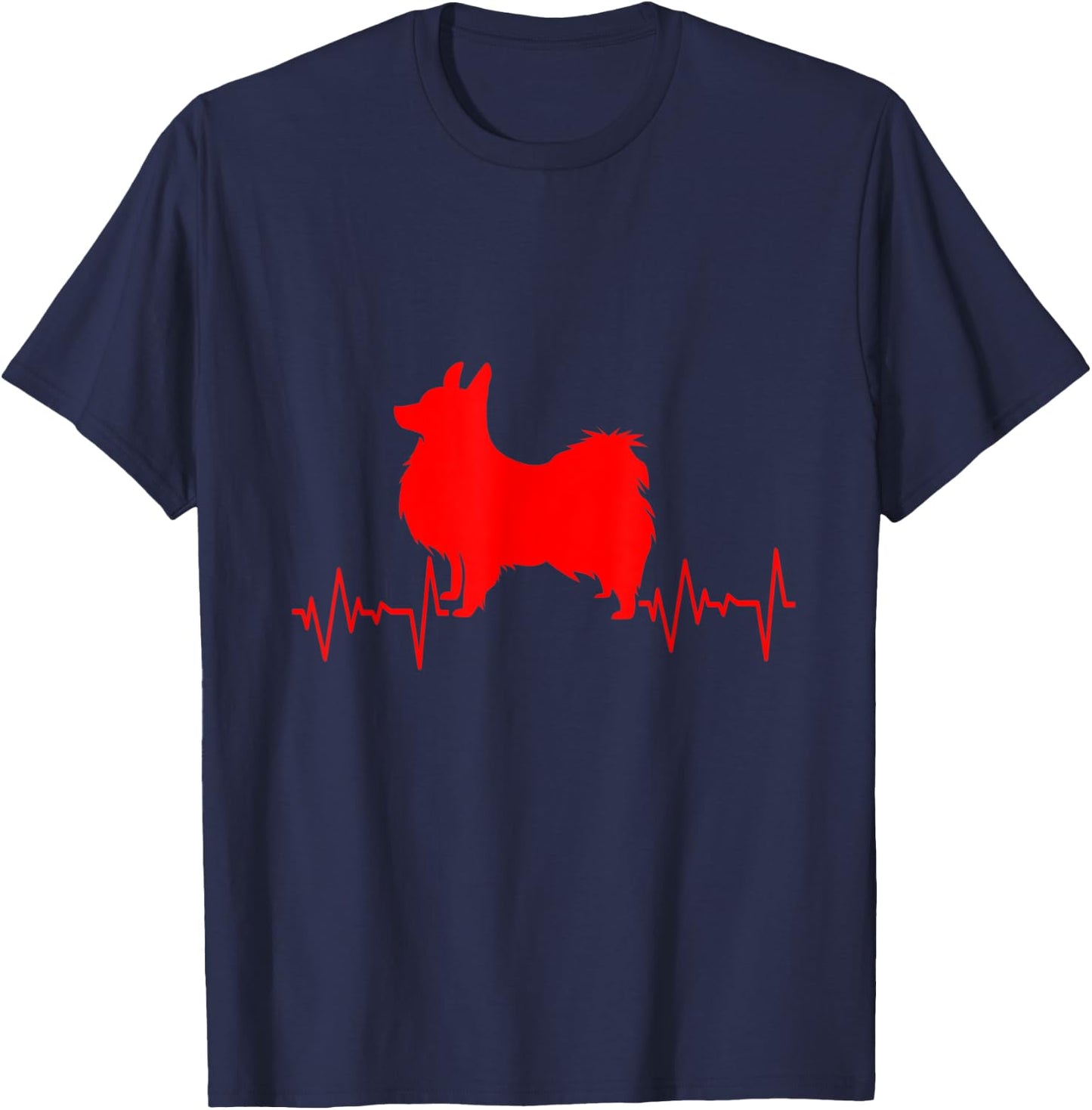 Heartbeat And Heartline With Papillon Dog T-Shirt - T-Shirt | Navy