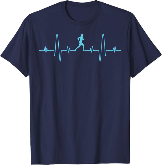 Funny Running Heartbeat Shirt - Runners & Joggers Cool Gifts T-Shirt - T-Shirt | Navy