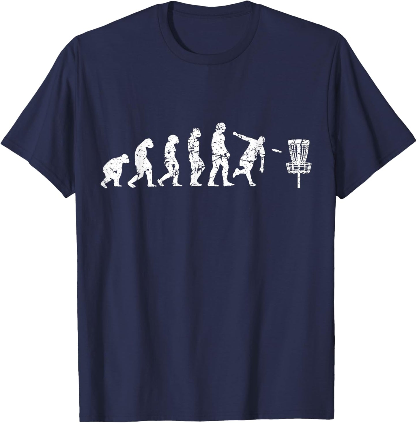 Evolution of Man Frisbee Golfer Used Disc Golf T-Shirt - T-Shirt | Navy
