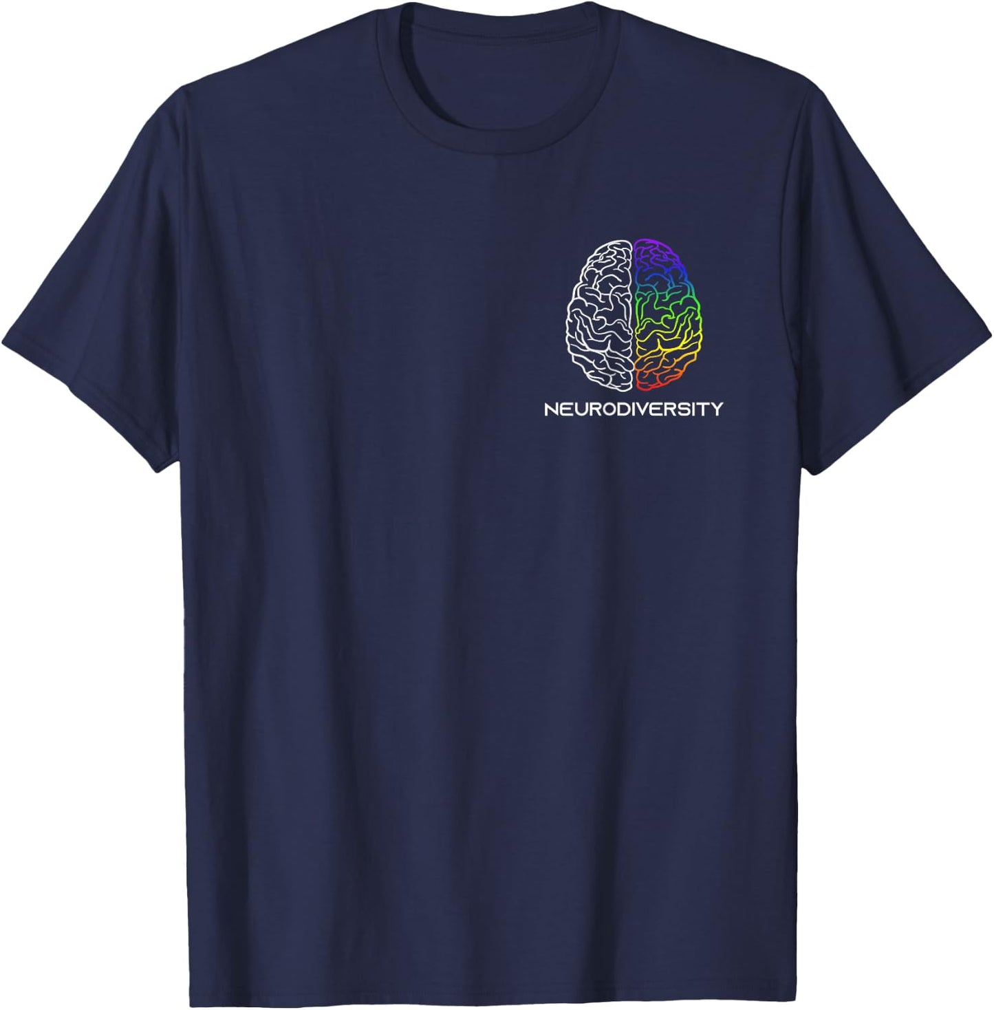 Embrace Neurodiversity Autism ADHD ASD Rainbow Brain Small T-Shirt - T-Shirt | Navy