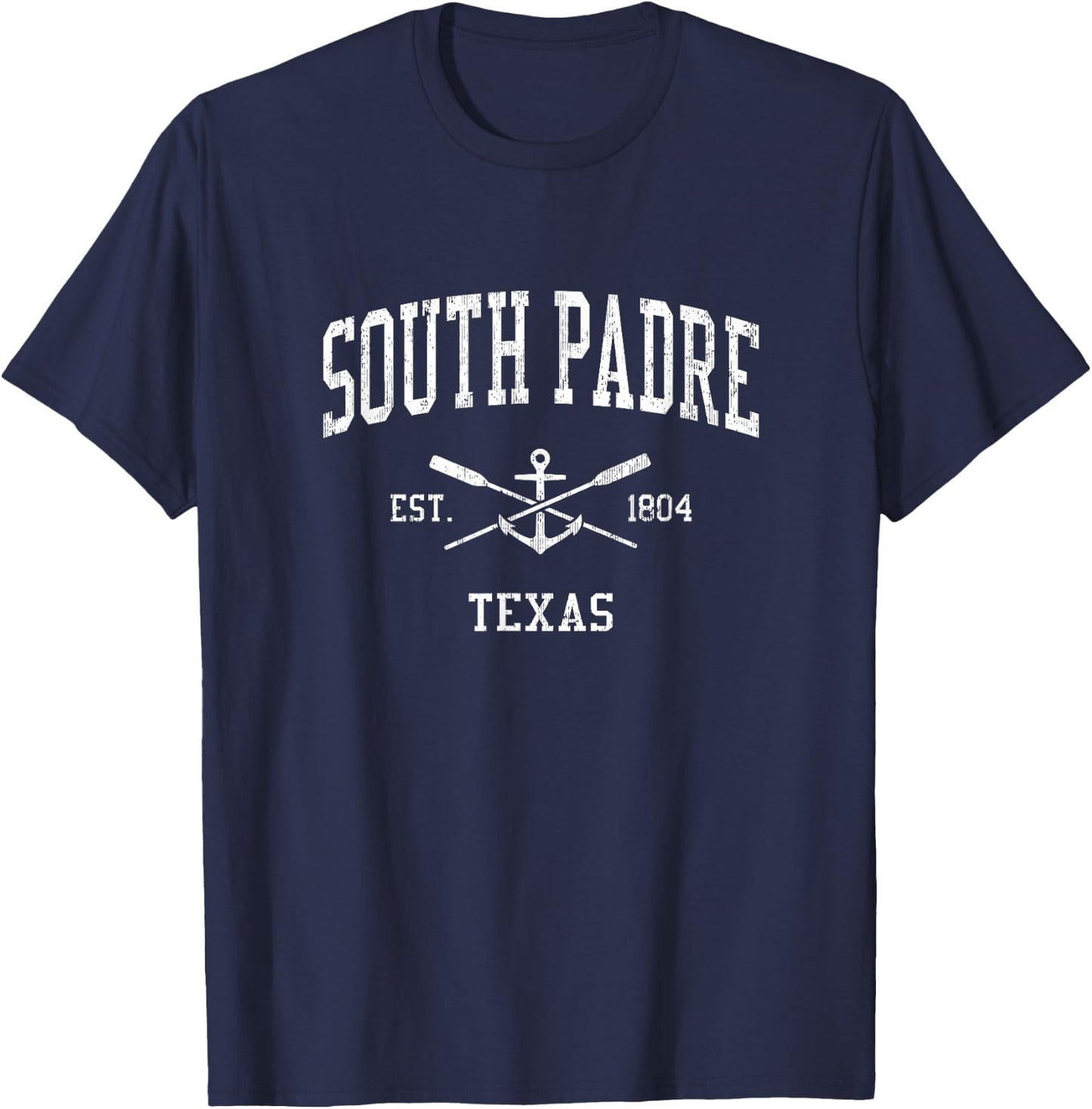South Padre Island TX Vintage Crossed Oars & Boat Anchor Spo T-Shirt - T-Shirt | Navy