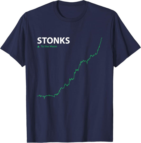 Stonks To The Moon Stock Day Trader Stonks Meme T-Shirt - T-Shirt | Navy