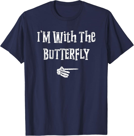 I'm With Butterfly Halloween Costume Funny Couples Matching T-Shirt - T-Shirt | Navy