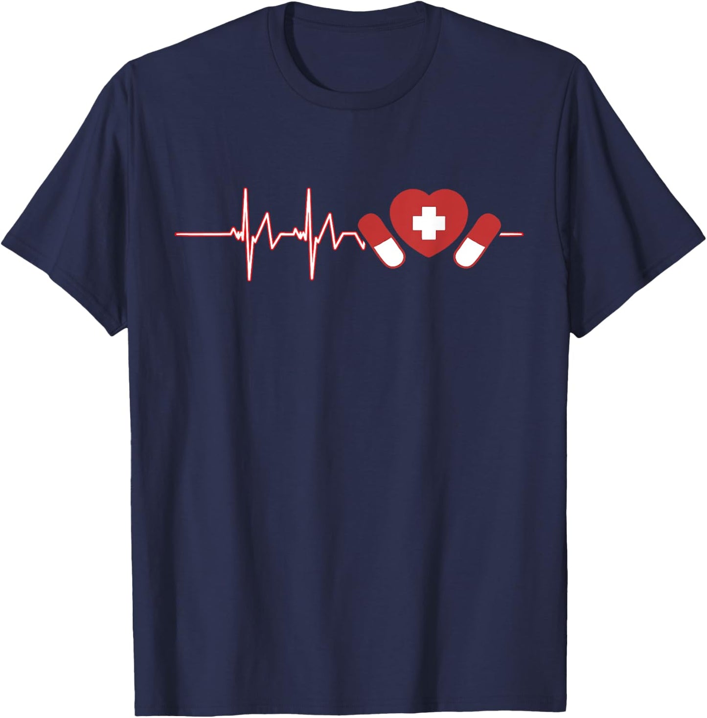 Pharmacist Pharm Tech Medicine Nurse Druggist Heartbeat T-Shirt - T-Shirt | Navy
