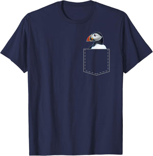Federn der Vgel Funny Puffin for -Adults Black Cartoon Short Sleeve Classic Fit Pull On T-Shirt - T-Shirt | Navy