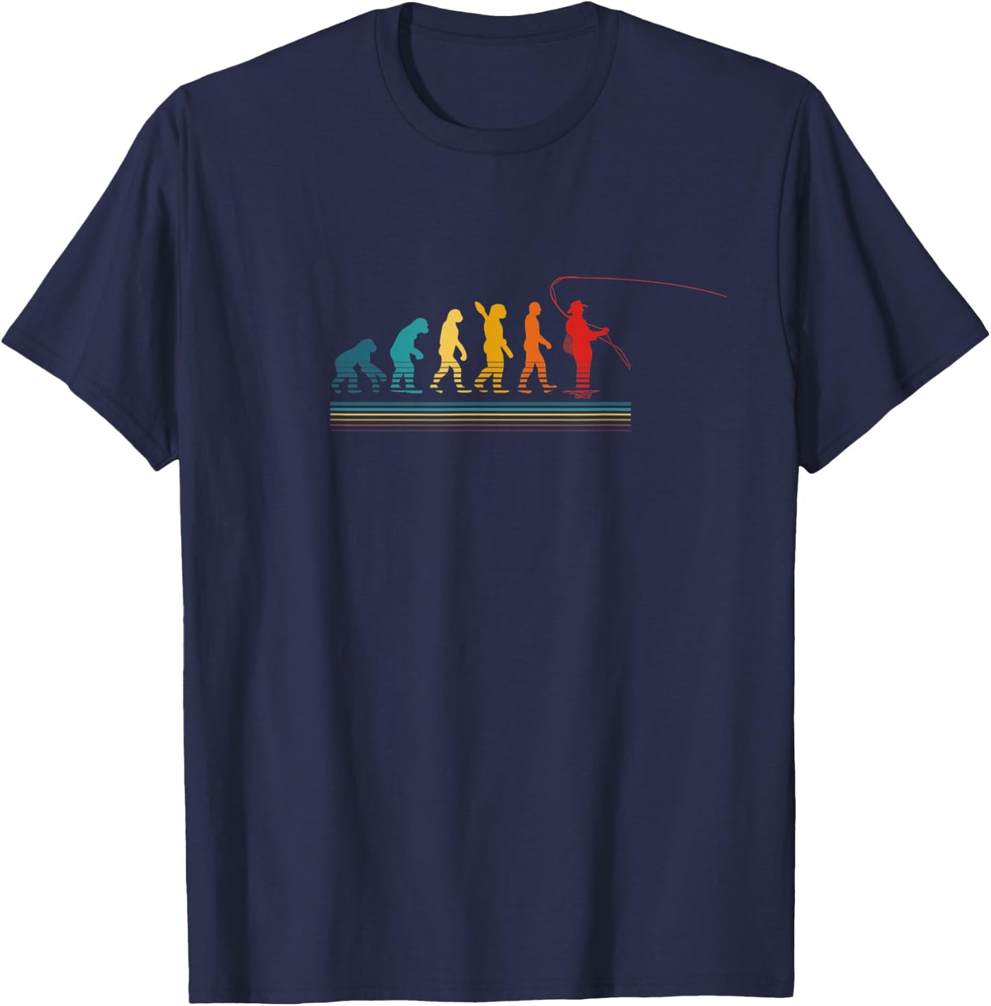 The Evolution of Man Fly Fishing in Retro Colors T-Shirt - T-Shirt | Navy