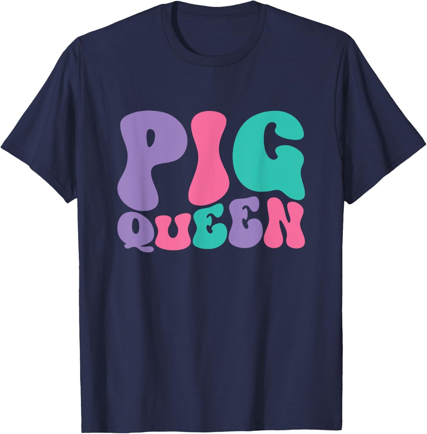 Pig Queen Pigs Retro Vintage Wavy Groovy T-Shirt - T-Shirt | Navy