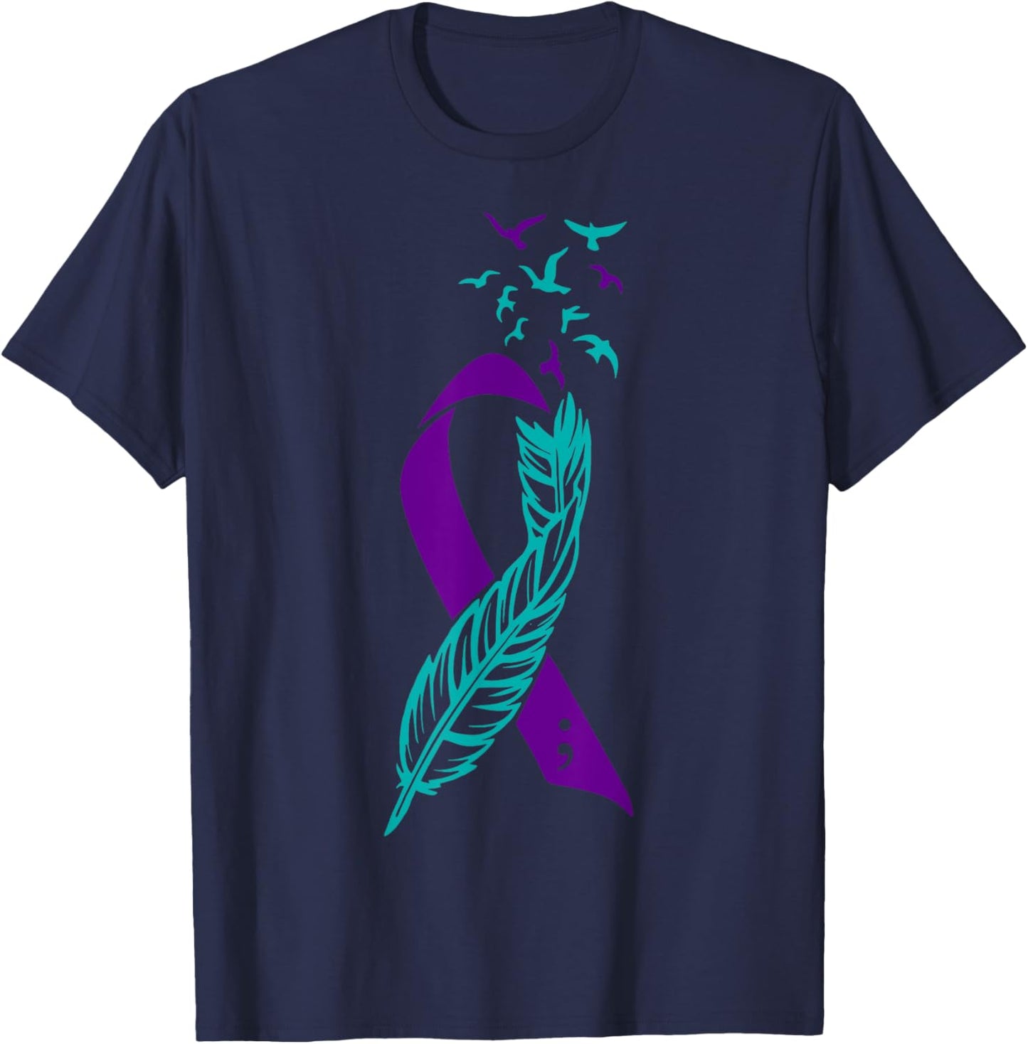 Feather Suicide Prevention Awareness You Matter Purple Teal T-Shirt - T-Shirt | Navy