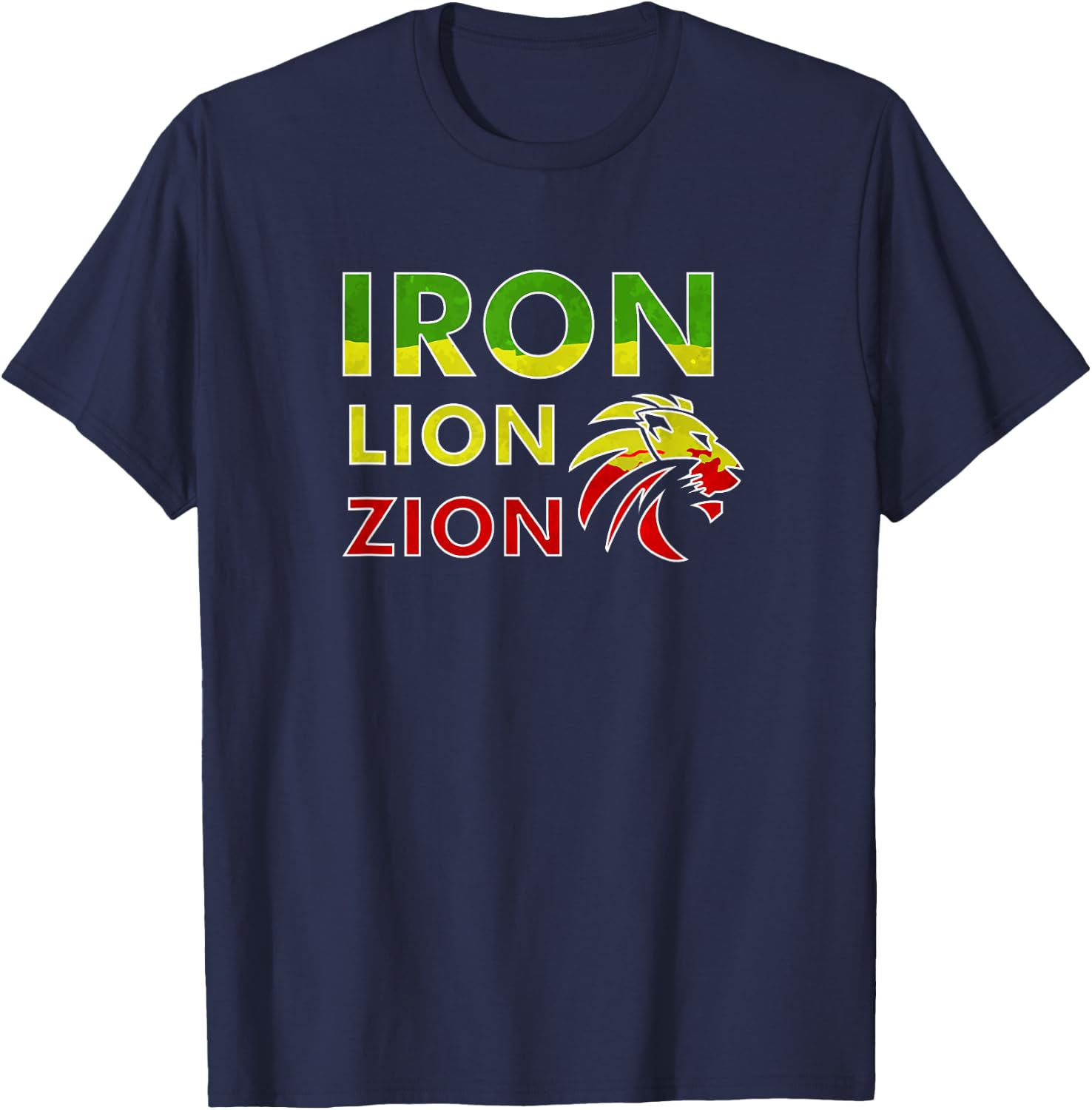 Iron, Lion, Zion, Jamaica, Rasta T-Shirt - T-Shirt | Navy