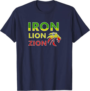 Iron, Lion, Zion, Jamaica, Rasta T-Shirt - T-Shirt | Navy