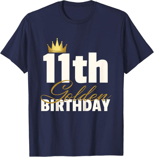 11th Golden Birthday Year Age Crown T-Shirt - T-Shirt | Navy