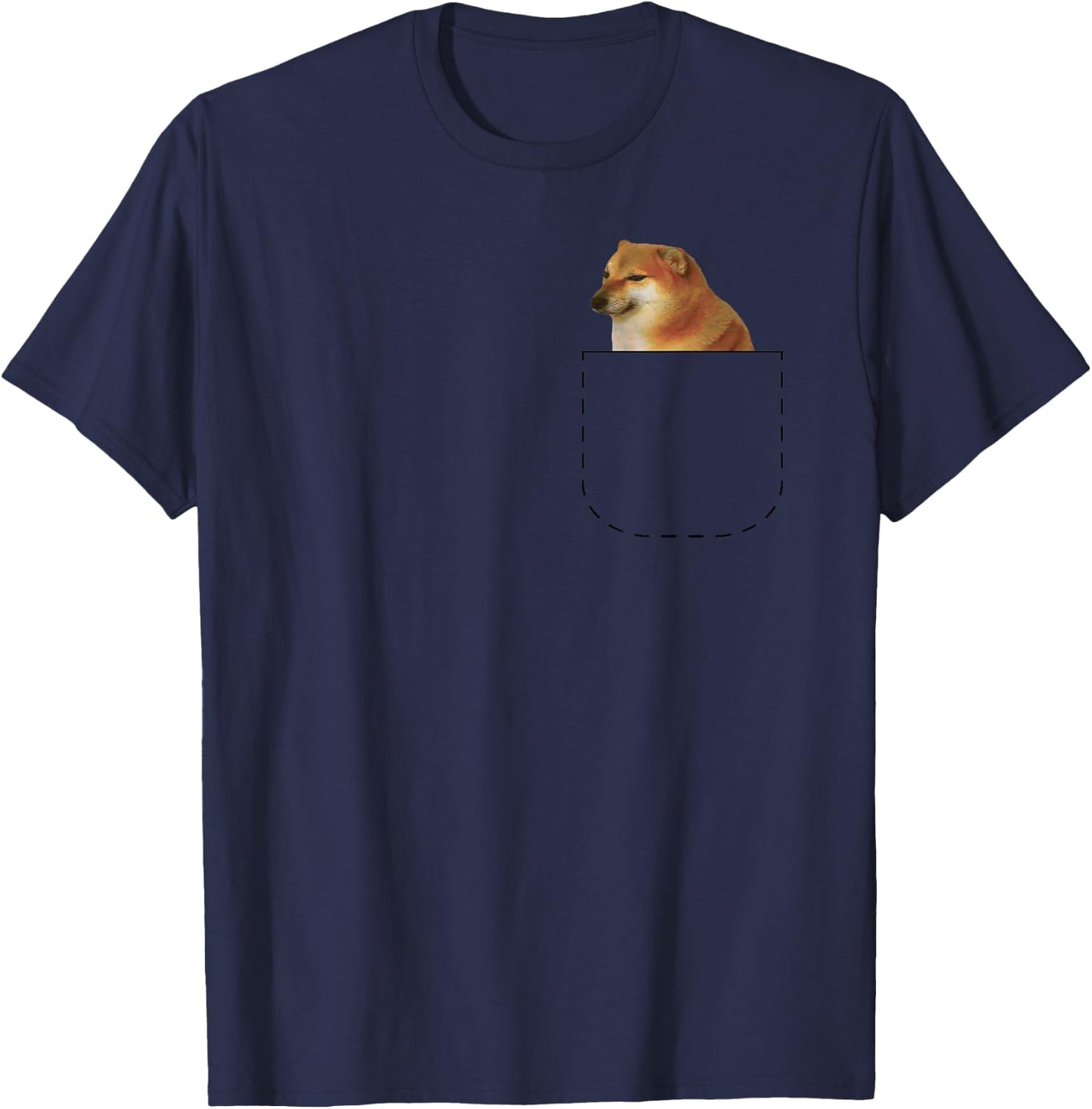 Mommottix Cheems , Women's Black Dog Meme , Small, Short Sleeve, , Classic Fit, Cotton 65% Polyester 35% T-Shirt - T-Shirt | Navy