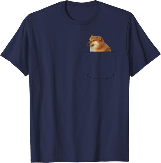 Mommottix Cheems , Women's Black Dog Meme , Small, Short Sleeve, , Classic Fit, Cotton 65% Polyester 35% T-Shirt - T-Shirt | Navy