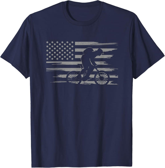 American Flag MTB Mountain Bike Apparel - MTB Mountain Bike T-Shirt - T-Shirt | Navy