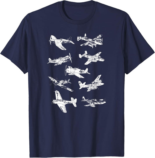 WWII US Fighter Jet Aircraft World War II Vintage Airplanes T-Shirt - T-Shirt | Navy