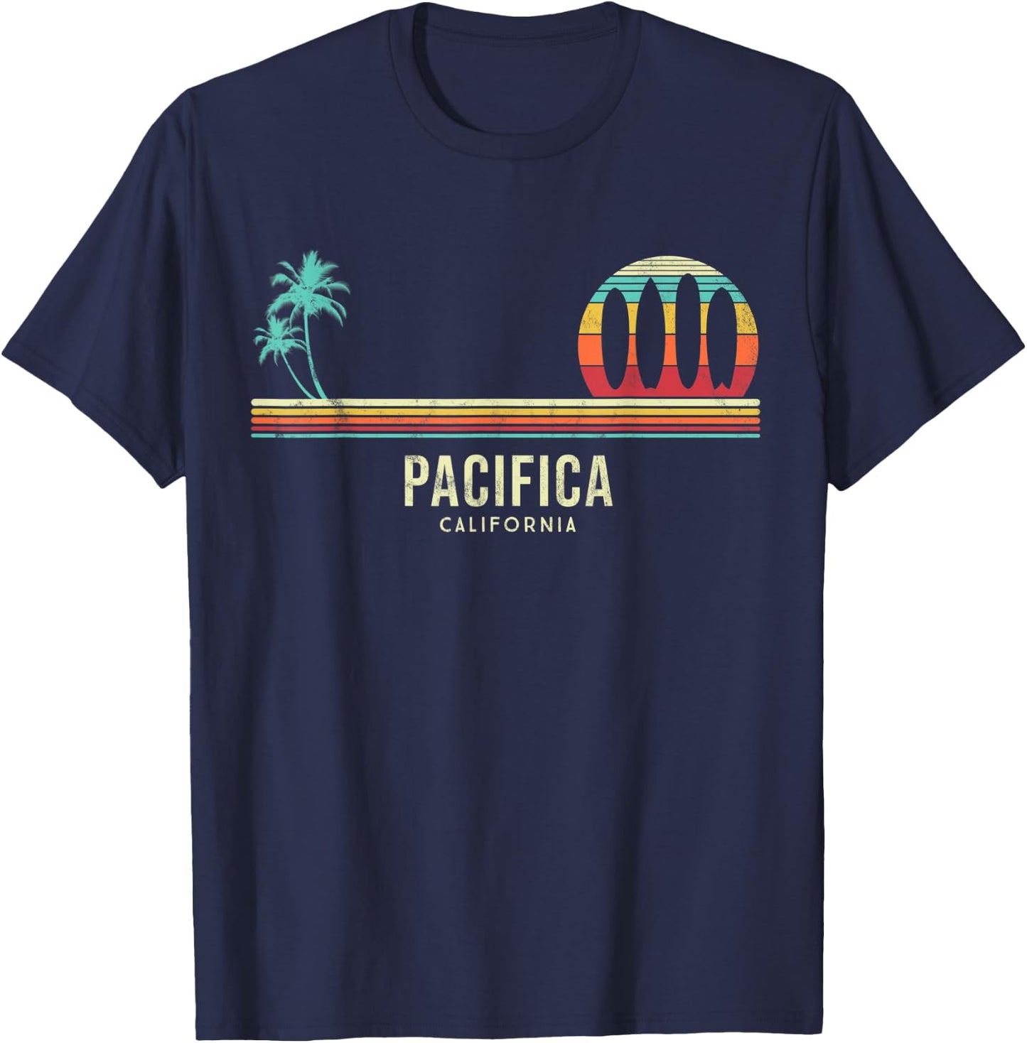 California Surf Pacifica Vintage Surf Board Surfer T-Shirt - T-Shirt | Navy