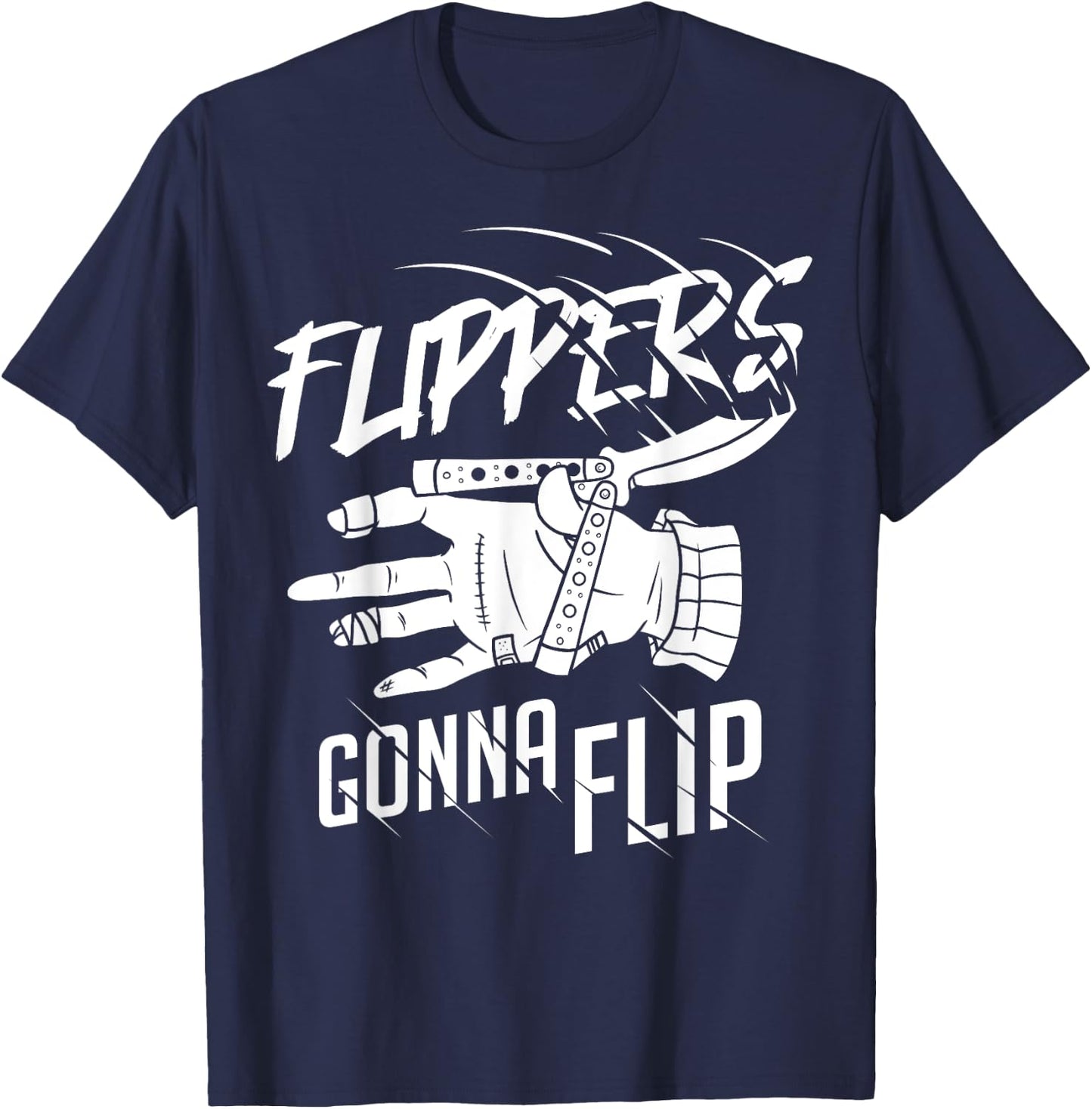 Butterfly Knife Lover Balisong Flipping Butterfly Knife - - Black - Short Sleeve - Small - Classic Fit - Cotton 60%, Polyester 40% T-Shirt - T-Shirt | Navy